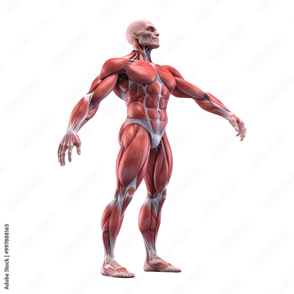 Detailed anatomical model of human muscles on transparent background Detailed anatomical model of human muscles on transparent background