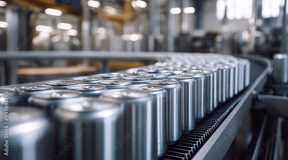 Rows of aluminum cans move along a conveyor belt in a beverage production facility, highlighting industrial manufacturing and packaging processes.
Rows of aluminum cans move along a conveyor belt in a beverage production facility, highlighting industrial manufacturing and packaging processes.