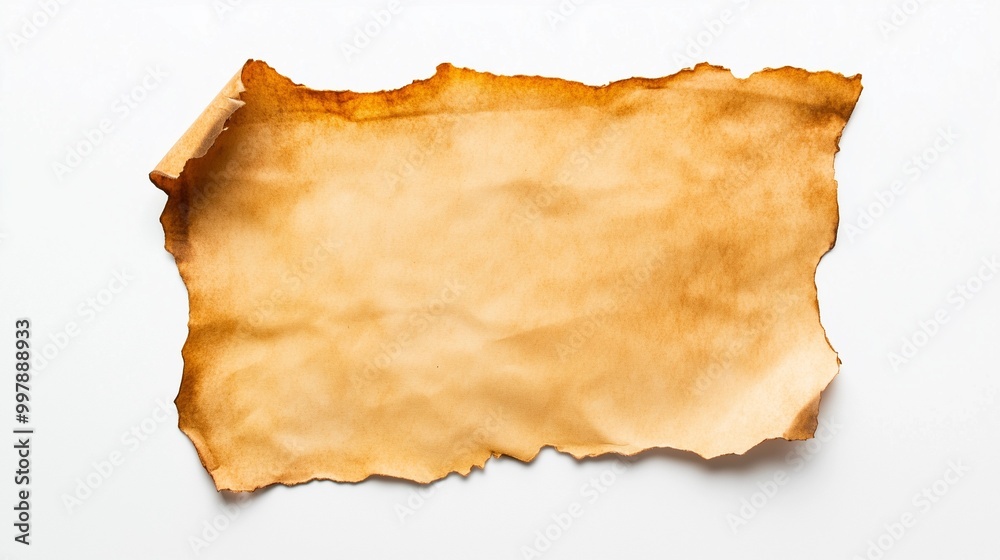 Yellowed Note Paper with Ink Stains and Rough Edges on White Background Yellowed Note Paper with Ink Stains and Rough Edges on White Background