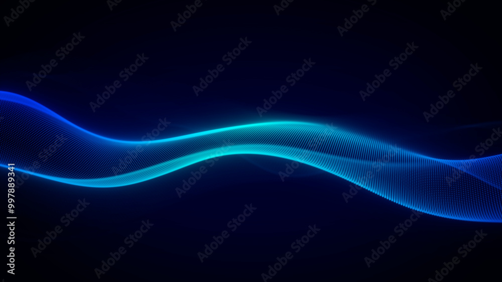 Obraz premium Futuristic Technology Glowing Blue Wave on Dark Background