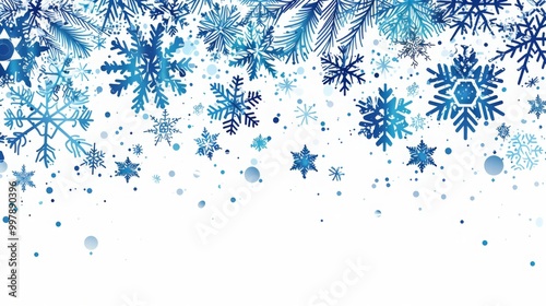  Festive Christmas background featuring blue snowflakes on pristine white, simple vector illustration.perfect for Christmas and seasonal designs, holiday cards, and winter-themed marketing materials.
