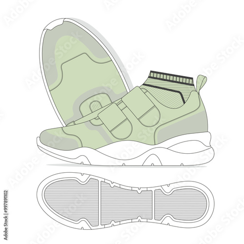 Velcro sneakers vector template technical drawing