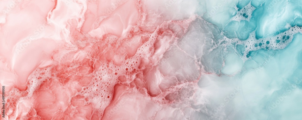 Fototapeta premium Soft swirls of pink and blue create an abstract beauty, reminiscent of watercolor art, evoking calm and creativity.