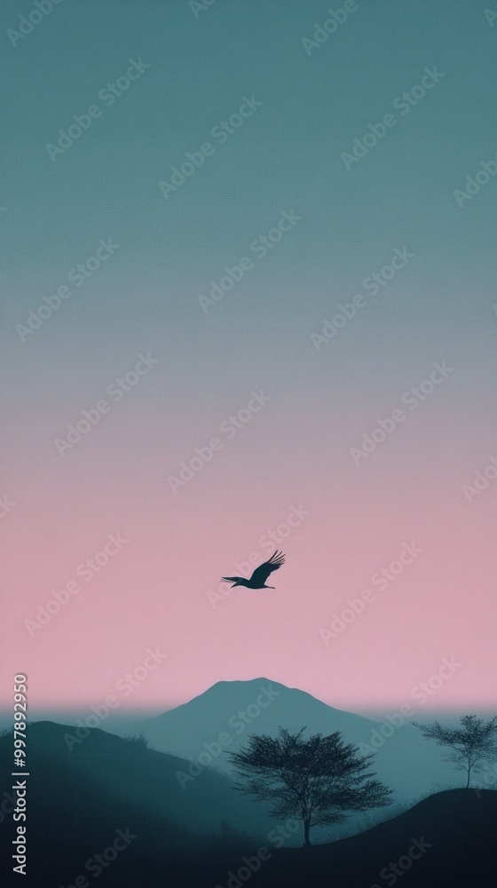 Serene Bird in Flight against Minimal Sky Serene Bird in Flight against Minimal Sky