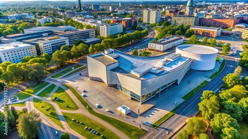 Eye Level view of the Kiasma Museum of Contemporary Art rooftop in Helsinki photo