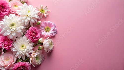 Wallpaper Mural Eye level view of white and pink flowers on pink background Torontodigital.ca