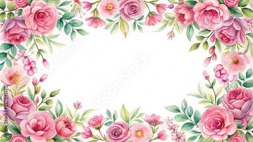 Eye level watercolor style pink floral ornament frame