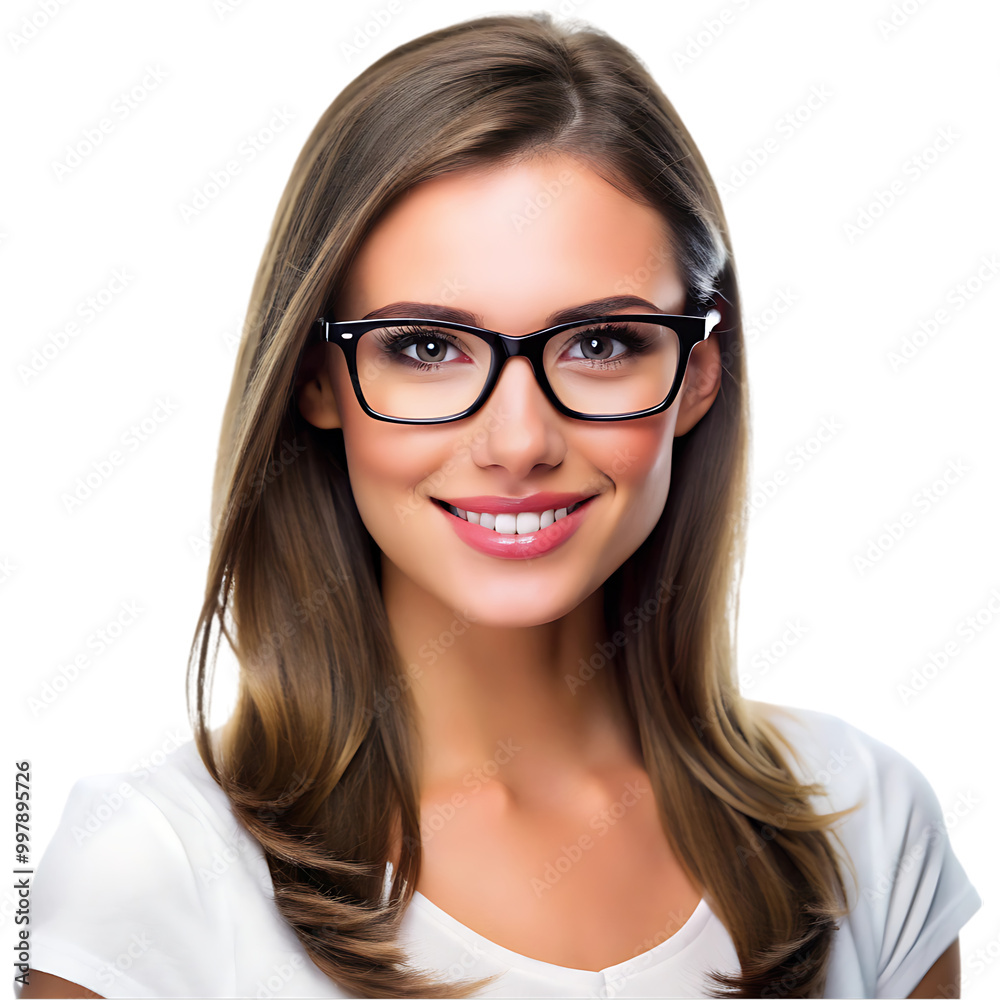 Pretty good skin smiling woman in transparent glass on transparent background Pretty good skin smiling woman in transparent glass on transparent background