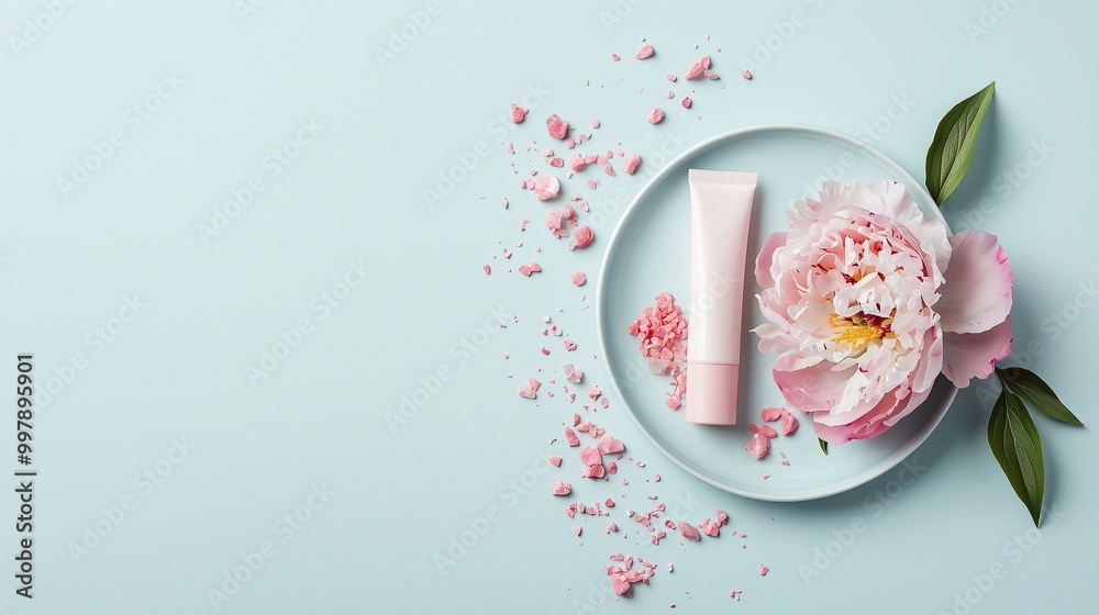 Floral Beauty Arrangement on Soft Blue Background. Floral Beauty Arrangement on Soft Blue Background.
