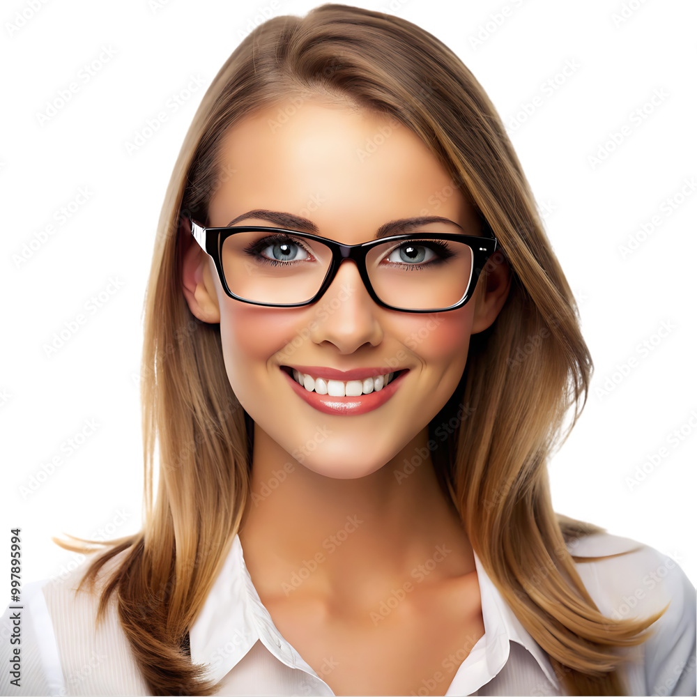 Pretty good skin smiling woman in transparent glass on transparent background Pretty good skin smiling woman in transparent glass on transparent background