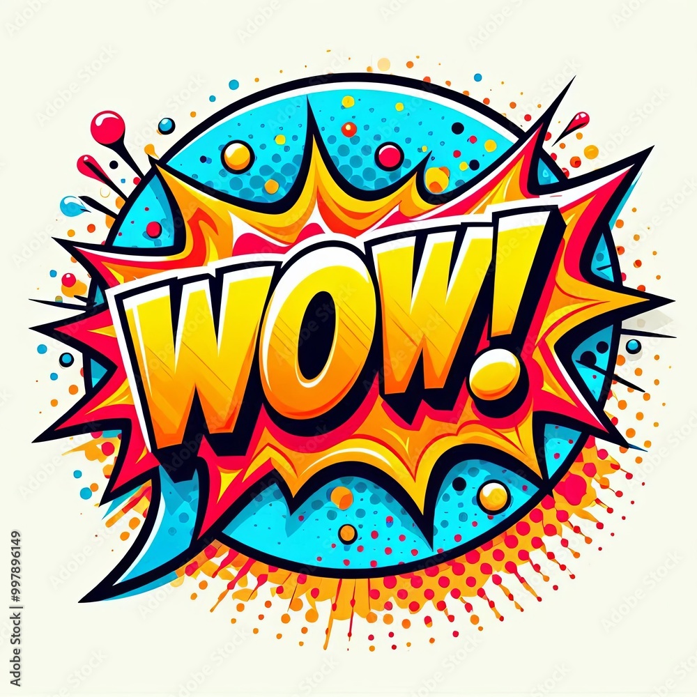 Comic style WOW speech bubble explosion with bright colors and pop art design. Retro comic book illustration for banners and posters Comic style WOW speech bubble explosion with bright colors and pop art design. Retro comic book illustration for banners and posters