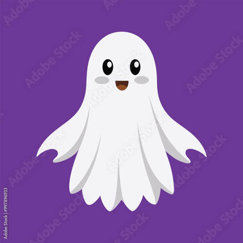 Cute Halloween Ghost Cartoon Vector Icon Illustration Flat Cartoon Style photo