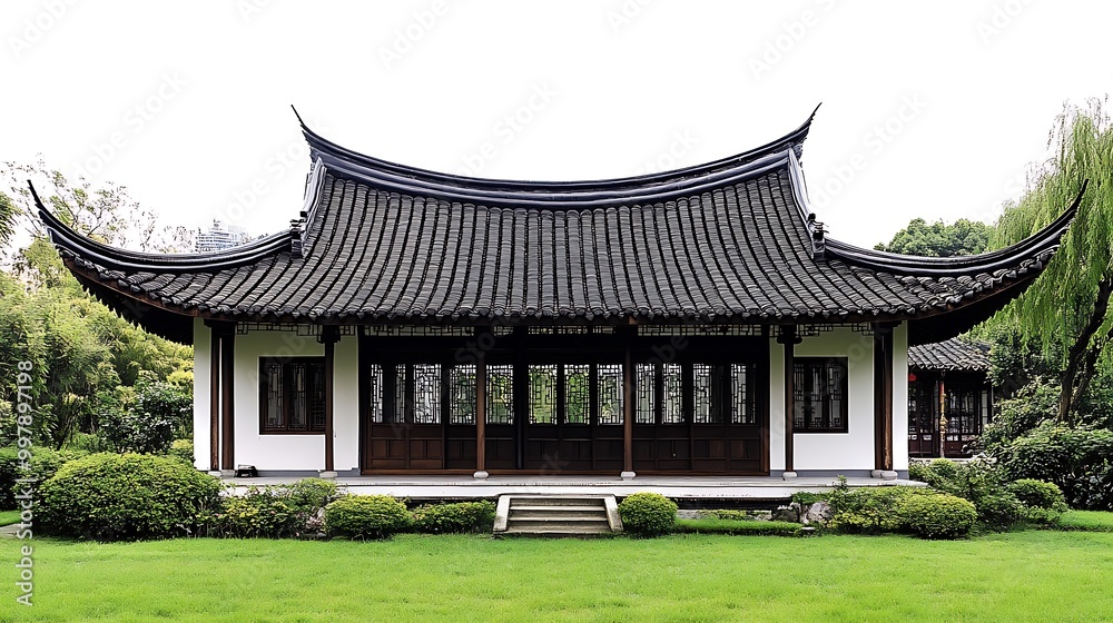 Traditional Chinese Architecture in a Tranquil Garden Traditional Chinese Architecture in a Tranquil Garden