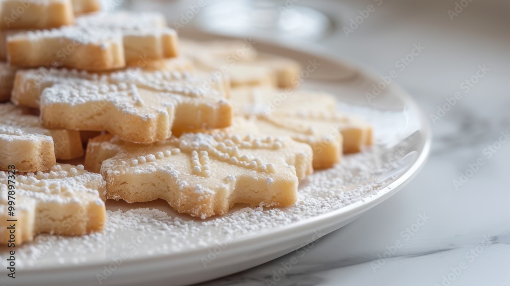 A plate of cookies with powdered sugar on top A plate of cookies with powdered sugar on top