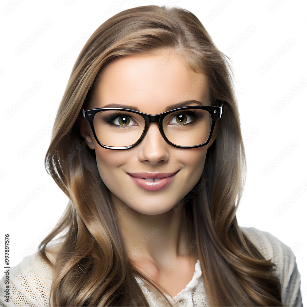 Pretty good skin smiling woman in transparent glass on transparent background Pretty good skin smiling woman in transparent glass on transparent background