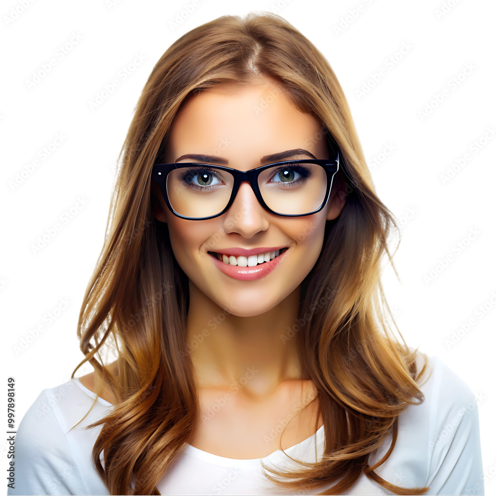 Pretty good skin smiling woman in transparent glass on transparent background Pretty good skin smiling woman in transparent glass on transparent background