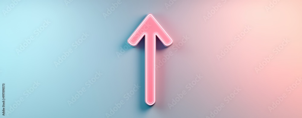 A glowing arrow pointing towards a new career opportunity, abstract background in soft blues and grays, peaceful mood, 3D render, top view with space for text. A glowing arrow pointing towards a new career opportunity, abstract background in soft blues and grays, peaceful mood, 3D render, top view with space for text.