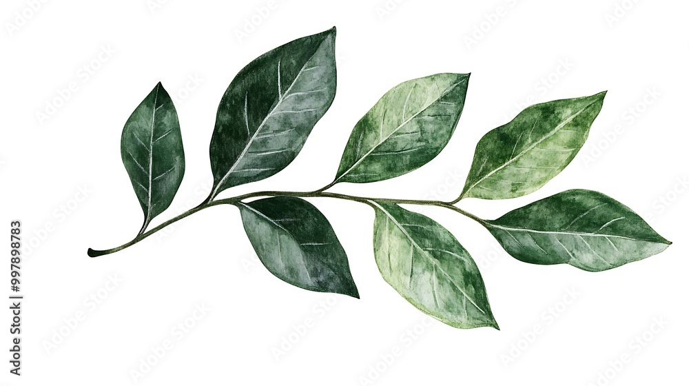 Naklejka premium Watercolor Green Leaves Branch