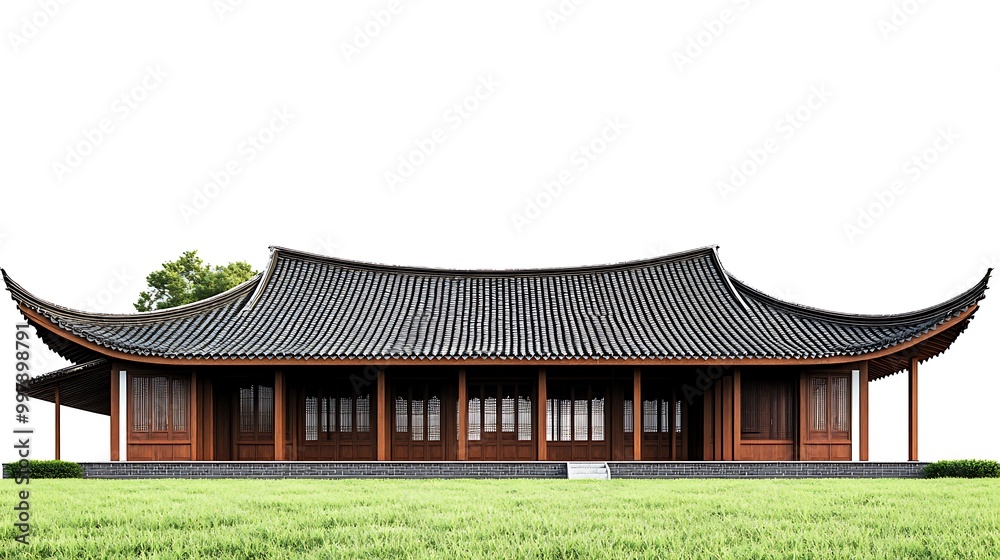 Obraz premium Traditional Chinese House with Curved Roof