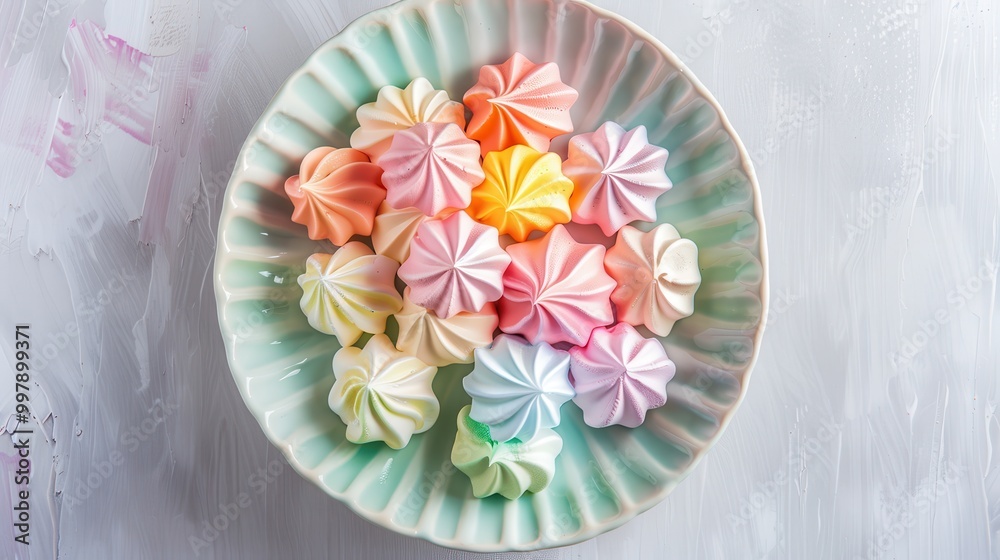 A colorful plate of meringues with a variety of colors A colorful plate of meringues with a variety of colors