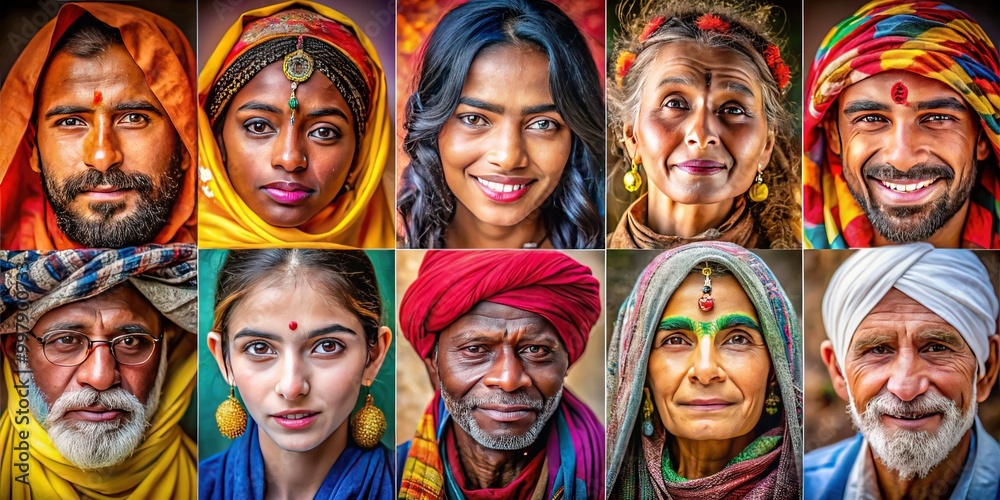 Diverse angles of human faces showcasing expressions, emotions, and features in artistic compositions Diverse angles of human faces showcasing expressions, emotions, and features in artistic compositions