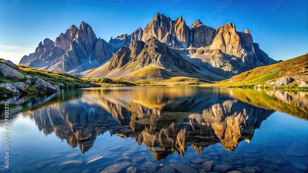 Fototapeta premium fault block mountains with rugged cliffs and a tranquil reflective lake