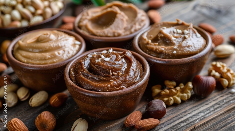 Homemade Almond and Peanut Butter Jar on Wooden Table