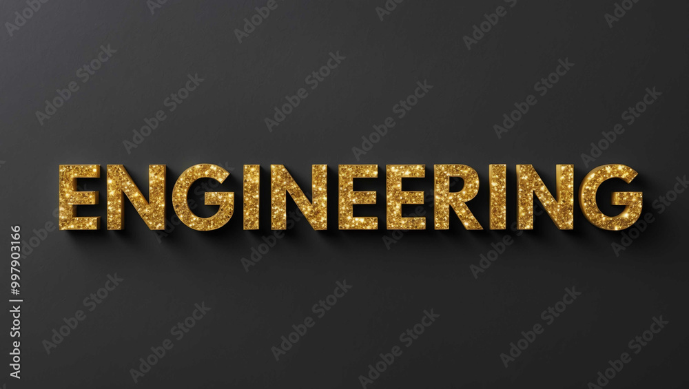 Fototapeta premium engineering word lettering with glitter gold shining effect on plain black background