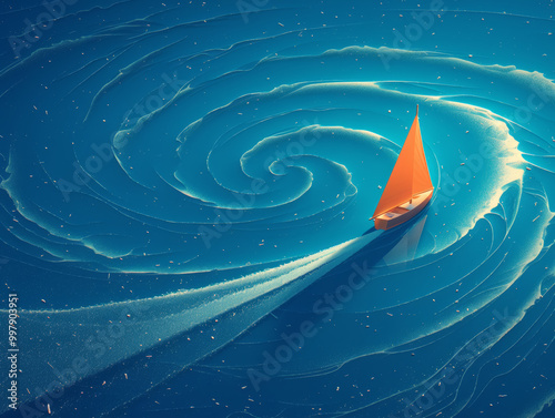 Lonely small boat sailing on the sea
