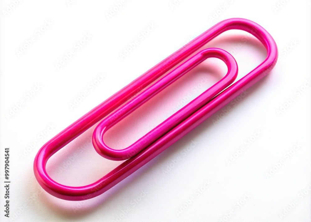 Elegant pink paper clip on a clean white background, perfect for office or stationery themes Elegant pink paper clip on a clean white background, perfect for office or stationery themes
