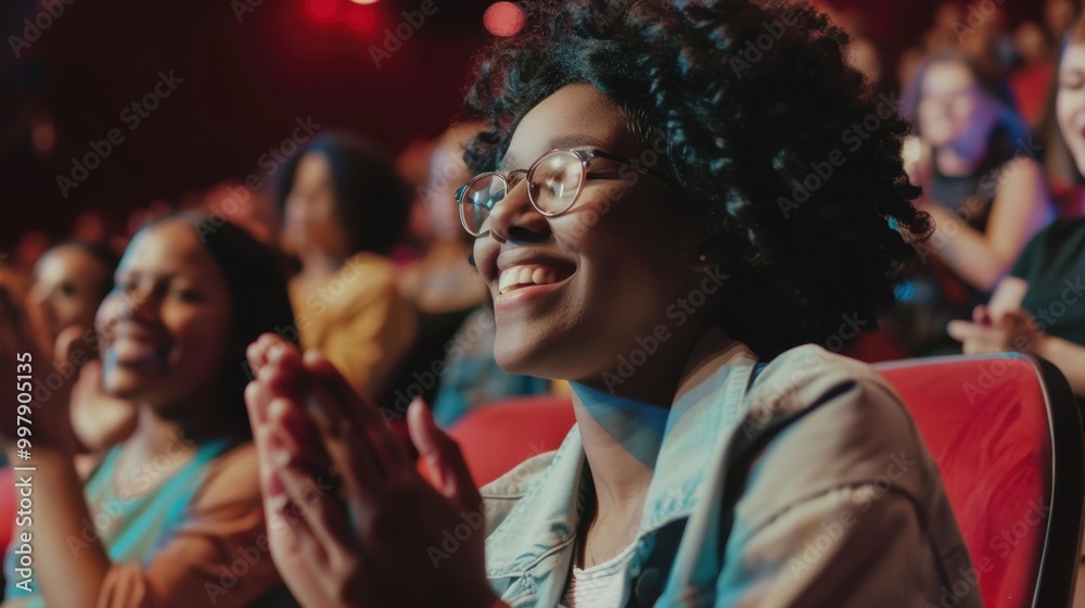 Joyful Audience Member Applauding at a Live Performance Joyful Audience Member Applauding at a Live Performance