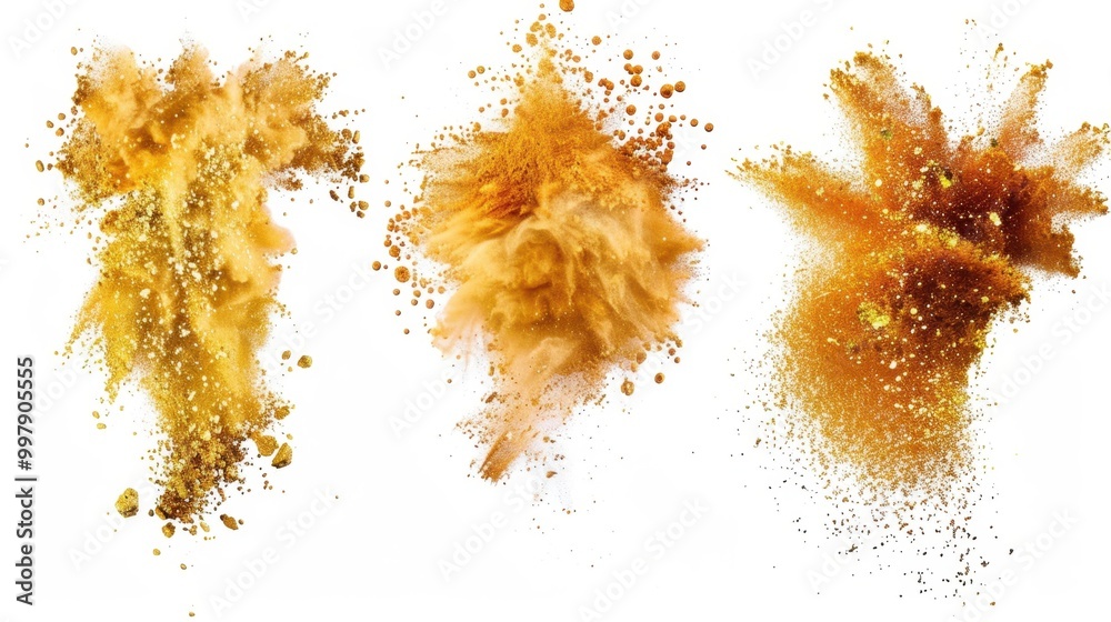 Explosive Orange Powder Burst on White Background Explosive Orange Powder Burst on White Background