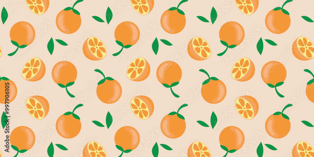 Seamless pattern with oranges isolated on background. Cute colorful spring pattern for fabric, wrapping paper. Abstract illustration design Seamless pattern with oranges isolated on background. Cute colorful spring pattern for fabric, wrapping paper. Abstract illustration design
