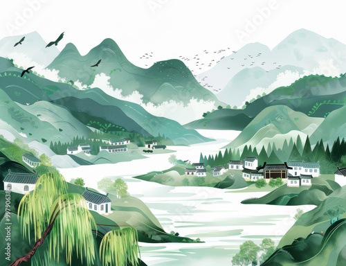 Chinese style Jiangnan landscape painting