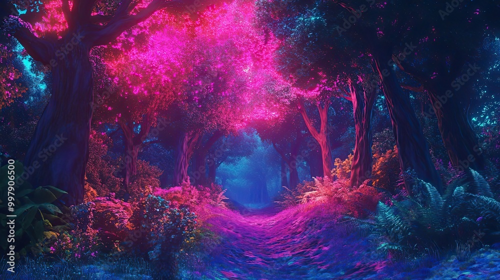 Fototapeta premium A Mystical Path Through a Glowing Forest