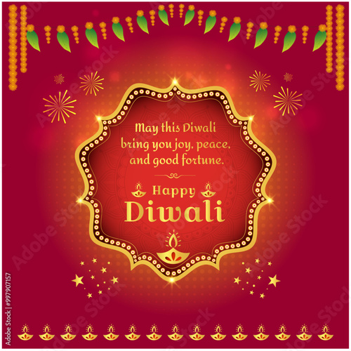 Happy Diwali Wishes. Indian Festival Traditional Greeting Card. Social Media Post, Digital marketing Post Vector layered