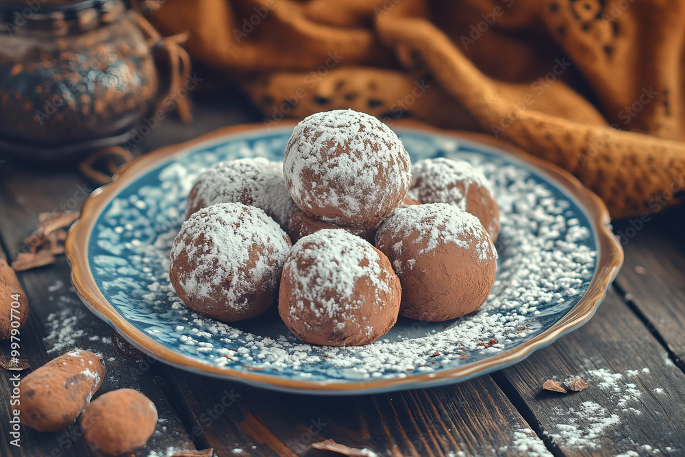 Decadent Chocolate Truffles Coated in Dusty Cocoa Powder, Perfect Sweet Gourmet Dessert Treat with Rich and Creamy Filling, Close-up Food Photography.
Decadent Chocolate Truffles Coated in Dusty Cocoa Powder, Perfect Sweet Gourmet Dessert Treat with Rich and Creamy Filling, Close-up Food Photography.