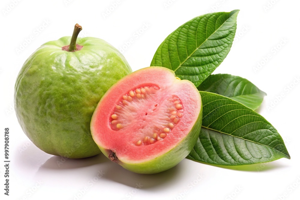 Fresh and Juicy Guava Fruit Isolated on White Background for Culinary and Health Purposes Fresh and Juicy Guava Fruit Isolated on White Background for Culinary and Health Purposes