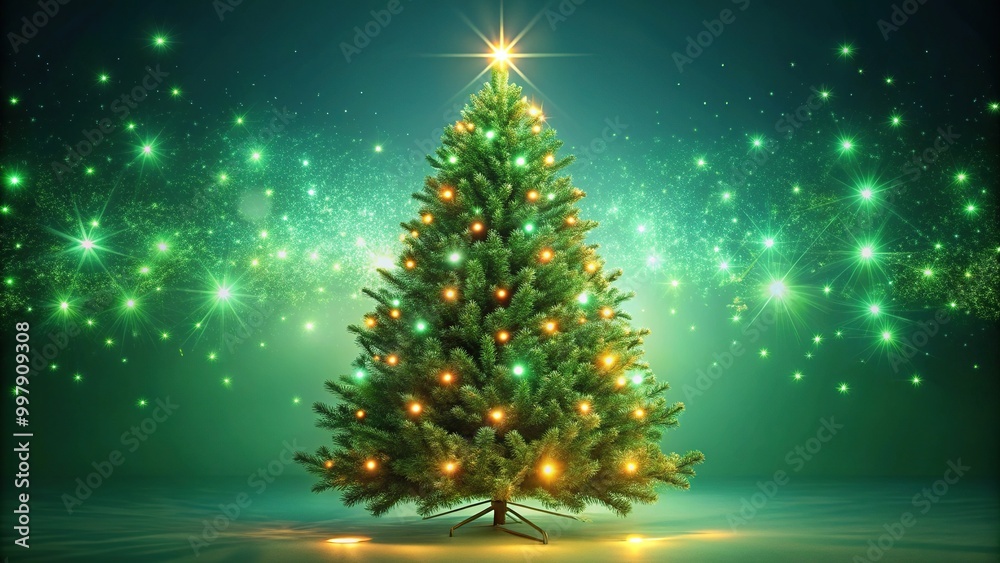 festive green Christmas tree adorned with twinkling lights festive green Christmas tree adorned with twinkling lights