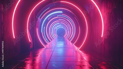 A circle of perfectly aligned mirrors reflecting a beam of light in an endless loop, creating a mesmerizing geometric pattern with glowing neon edges. Futuristic, Neon, Symmetry, 3D