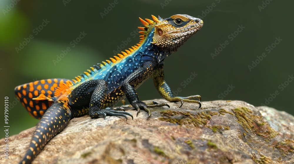 Fototapeta premium Majestic Forest Lizard Perched on a Tree Bark