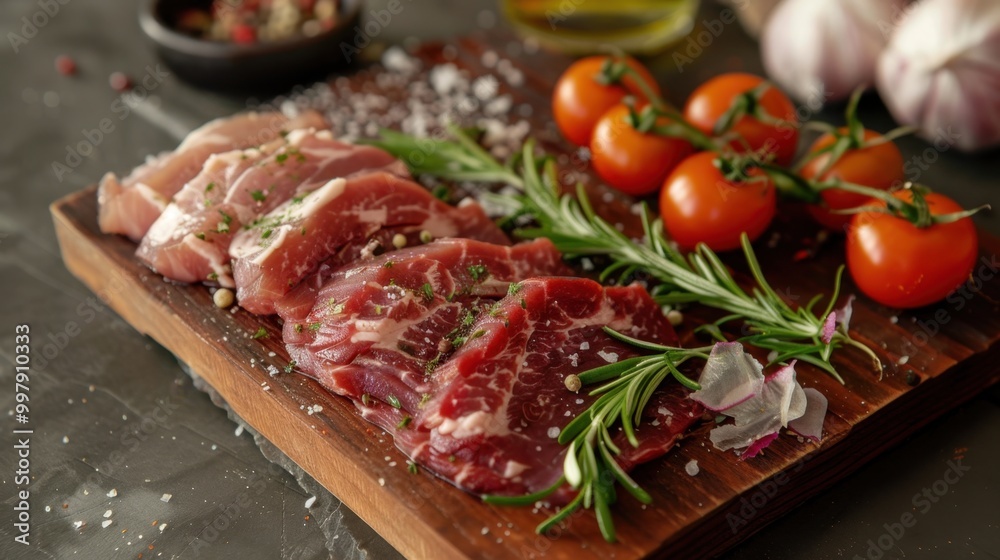 Raw Lamb Chops with Rosemary on Rustic Wooden Table Raw Lamb Chops with Rosemary on Rustic Wooden Table