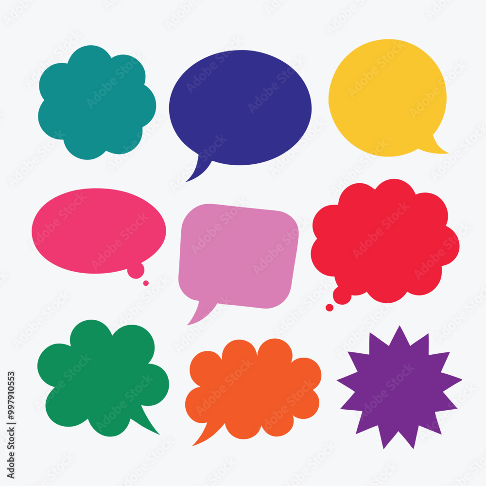 Flat color blank comic speech bubbles bundle set, perfect for creative comic and design projects. Flat color blank comic speech bubbles bundle set, perfect for creative comic and design projects.
