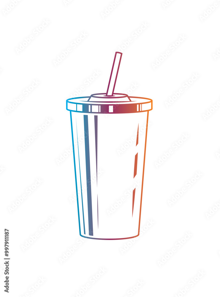 Fast food plastic cup with straw. Hot or cold drink. Original vector illustration in vintage style. Fast food plastic cup with straw. Hot or cold drink. Original vector illustration in vintage style.