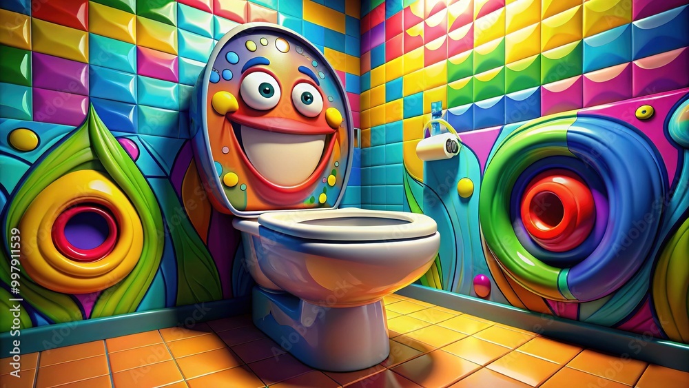 Humorous Cartoon Illustration of a Toilet with Funny Expressions and ...