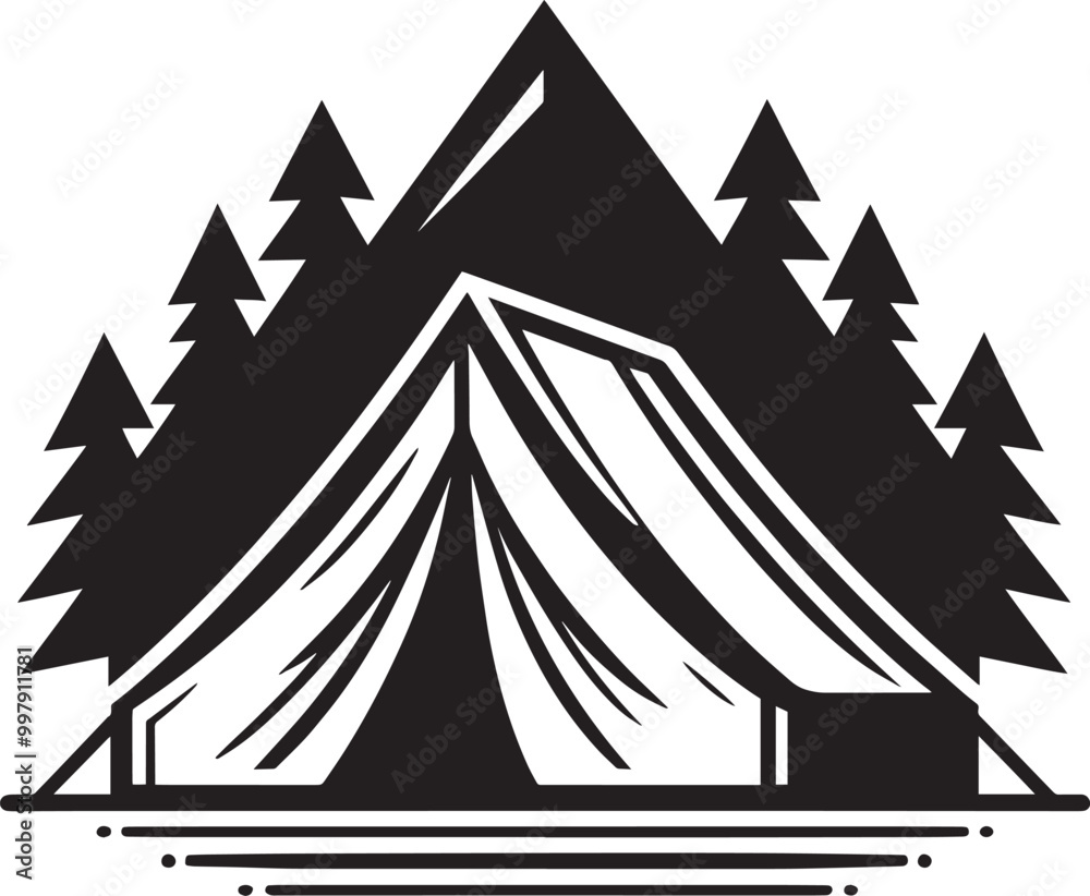 Outdoor camping tent silhouette vector illustration isolated on a white background Outdoor camping tent silhouette vector illustration isolated on a white background