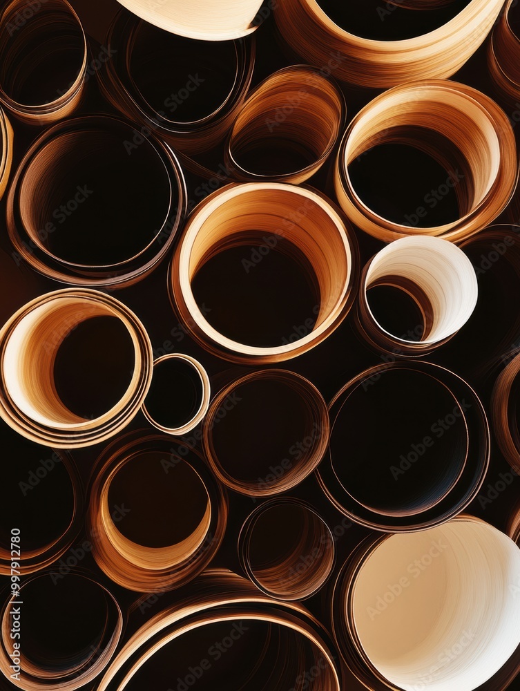 Dynamic overlapping coffee cup rings in rich brown shades form an organic, visually engaging pattern that captivates the viewer's eye. Generative AI Dynamic overlapping coffee cup rings in rich brown shades form an organic, visually engaging pattern that captivates the viewer's eye. Generative AI