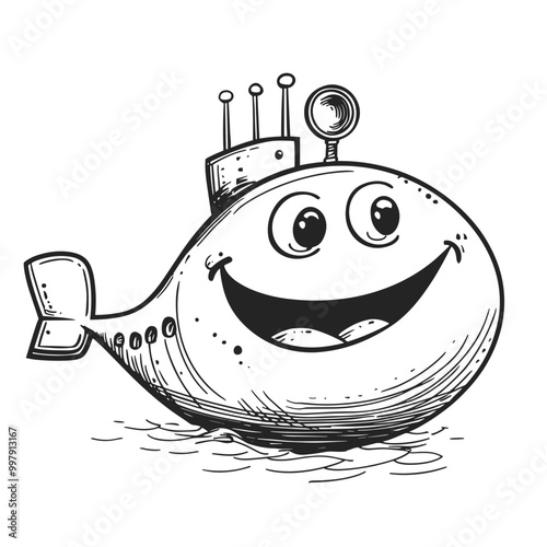 Cute Kawaii submarine Coloring Pages Kids