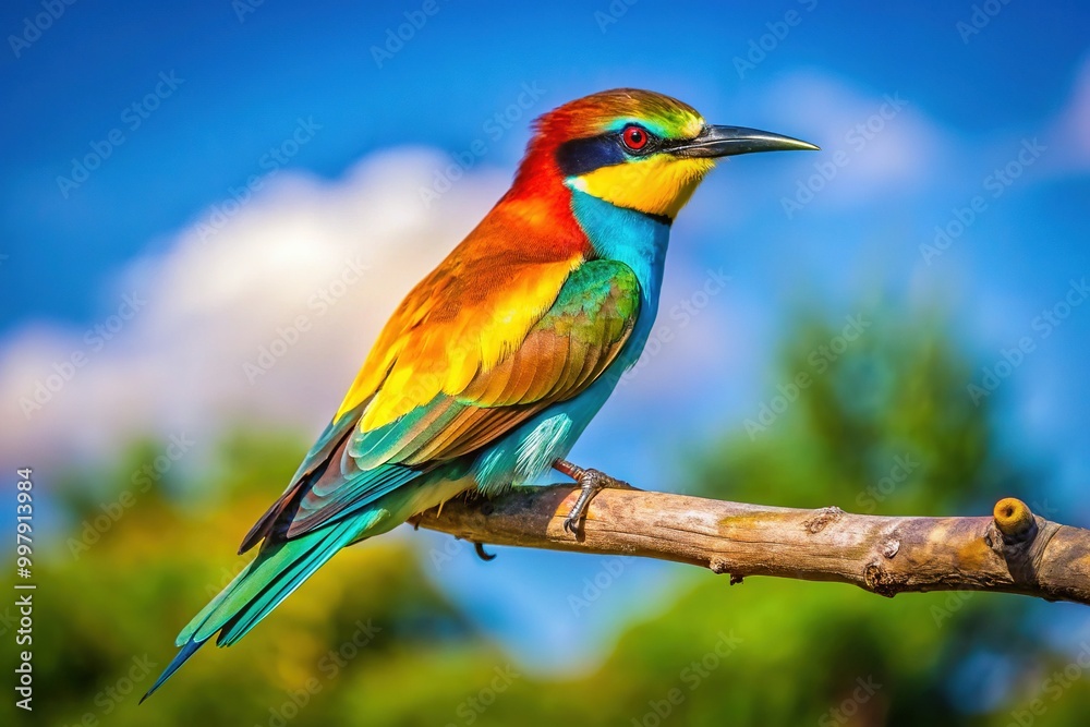 Obraz premium Majestic Ajay Bird Perched on a Branch Against a Bright Blue Sky in a Natural Habitat Setting