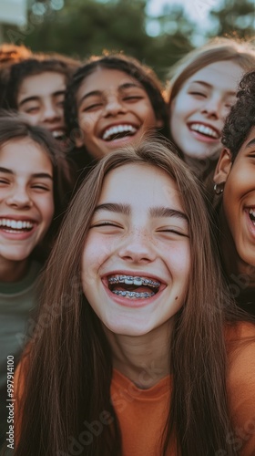 Joyful Group of Diverse Teenagers Laughing Together